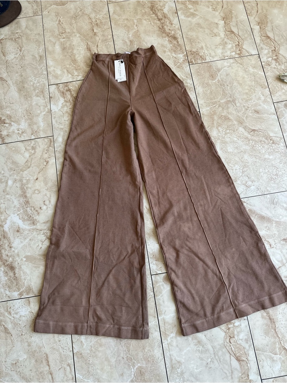 High-Rise Wide Leg Knit Pants in Brown